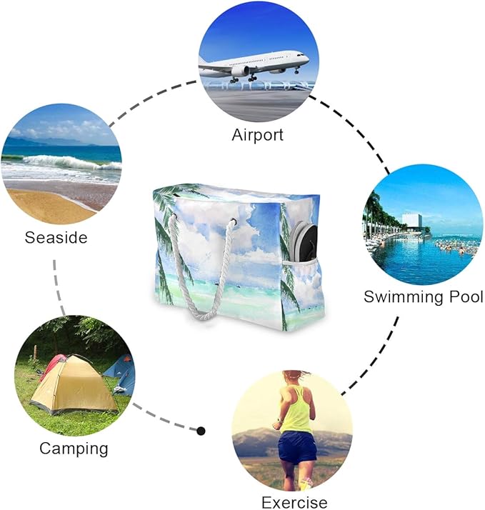 senya Large Beach Shoulder Bags Canvas Tote Water Resistant for Gym Travel Daily