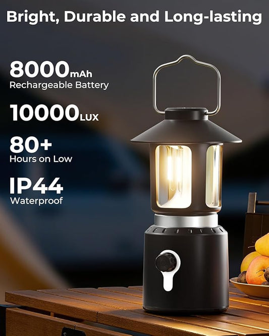 Camping Lantern Rechargeable, Telescopic Camping Light, Waterproof Retro Emergency Lights, Electric Lanterns for Power Outages, Vintage Hurricane Lamp for Tent Outdoor Patio RV Fishing