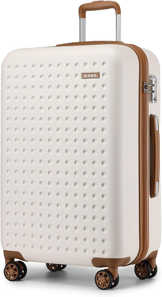 Kono 28 Inch Luggage Large checked Lightweight Hardside Suitcase with Spinner Wheels & Built-in TSA Lock, Cream White