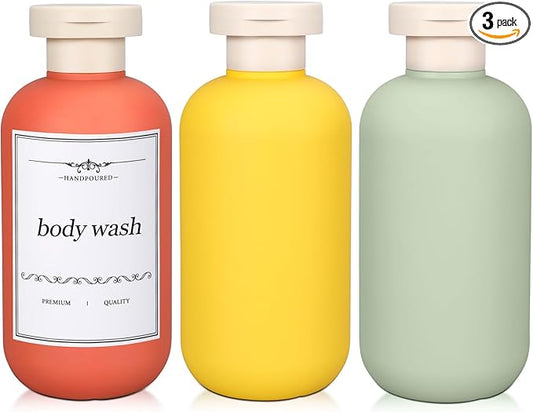 ASEVAT 6.7oz Airtight Plastic Travel Shampoo Bottles, Travel Shampoo and Conditioner Bottles Refillable, Empty Squeeze Bottle, Hand Soap Dispenser for Vacation, Gym, Lotion(OrangeYellowGreen)