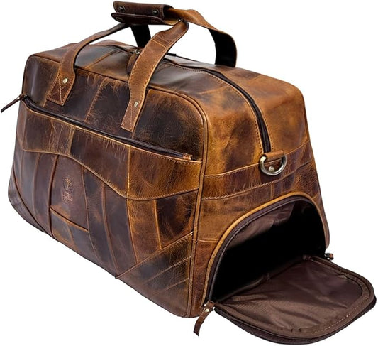 Leather Duffle Bags for Men - Handmade Full Grain Leather Weekender Bag with 2 Shoe Compartment, Underseat Carry On Travel Luggage