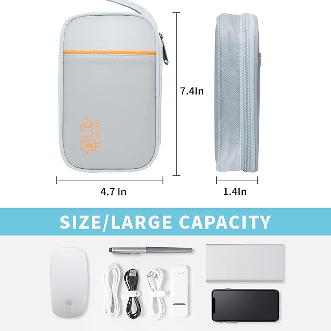 Electronics Travel Organizer,Portable Waterproof Electronic Travel Storage Bag for Small Charging Cord Storage,Charger,Small Electronics,SD Card etc,for Travel,Business -Grey