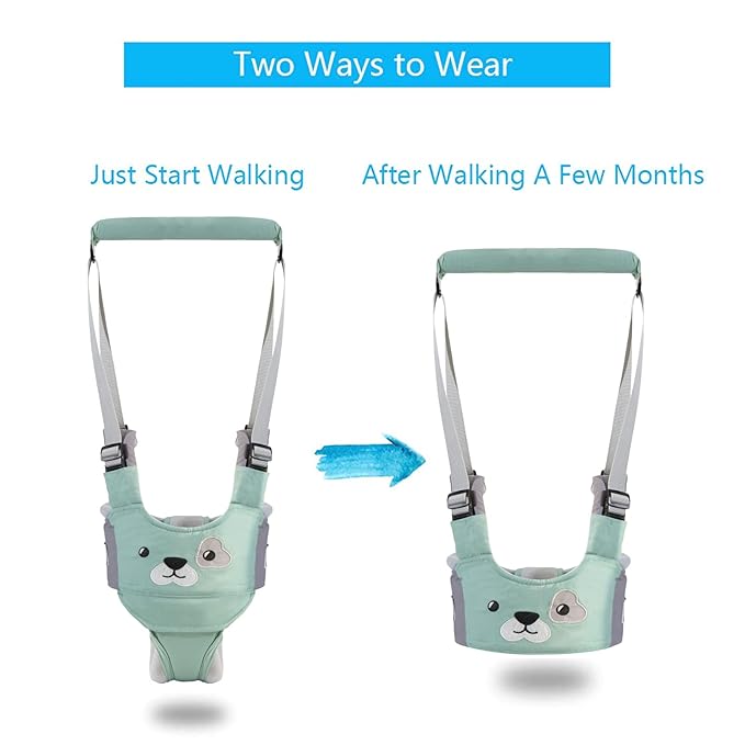 IULONEE Baby Walker, Handheld Kids Toddler Walking Harness Helper Assistant Protective Belt Child Activity Walker Adjustable Standing Up Walking Learning Helper for Toddler 7-24 Month (Green)