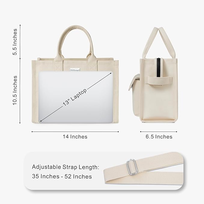 TOPDesign Heavy-Duty Canvas Tote Bag for Women, Adjustable Crossbody/Shoulder Handbag with 9 Pockets, Everything Tote