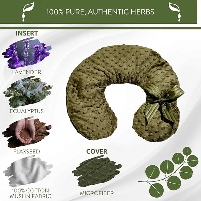 Sonoma Lavender Luxury Eucalyptus/Lavender Heatable/Chillable Neck Pillow, Microwaveable for Neck and Shoulders with Removable Washable Covers, Great for Relaxation and Pain Relief (Green Dot)