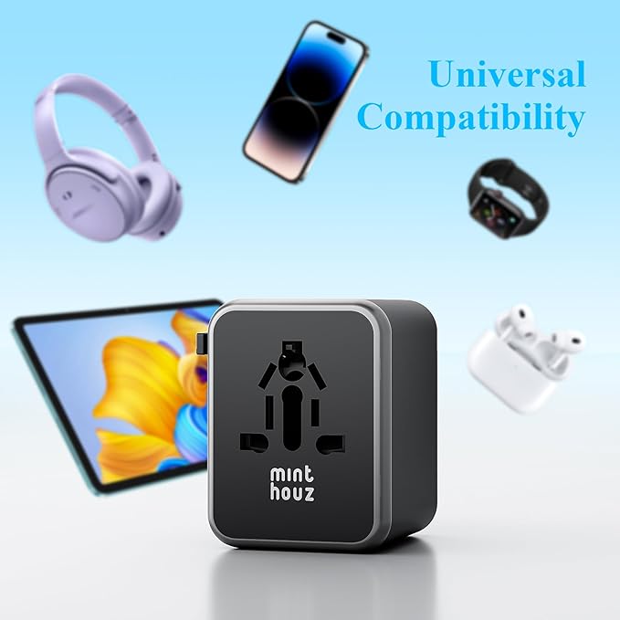 Minthouz Universal Travel Adapter, International 35W Power Adapter GaN PD Fast Charger with 2 USB-C PD & 2 USB-A Ports, All-in-One Portable AC Worldwide Power Converter Plug for USA EU UK AUS and More