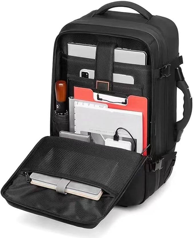 60L Vacuum Compression Backpack with Wheels Expandable Men Waterproof Carry On Luggage Travel Backpacks 17 inch Laptop Backpack Flight Approved (No Pump)