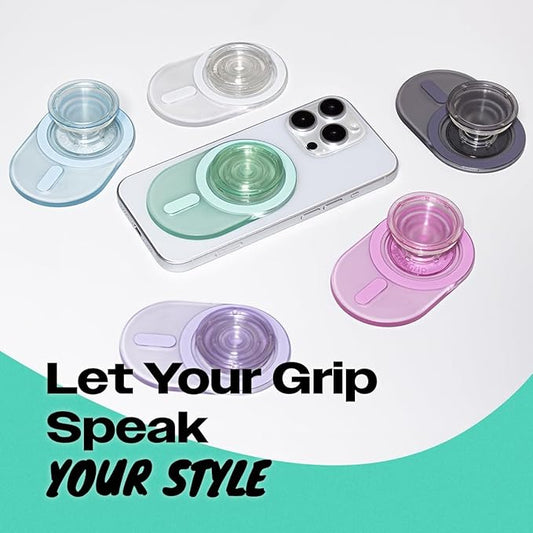 Oval Magnetic Phone Grip – MagSafe Compatible, Translucent Design, Slim and Lightweight, Grip and Stand for iPhone (Black)