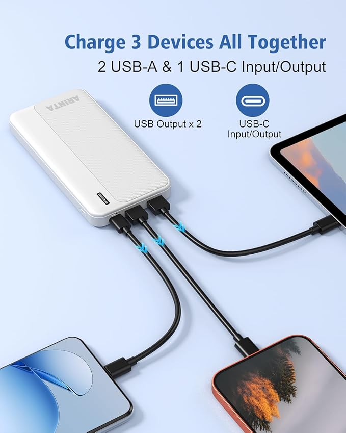 5V 2A Battery Pack Power Bank for Heated Vest, Heated Jackets, Heated Pants, 10000mAh Pocket Size Portable Charger for Heated Clothing, USB Heated Blankets, Heated Coats. (White)