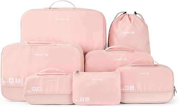 Packing Cubes for Travel, Hanke 7 Set Packing Cubes with Double Zipper,Compression Travel Bags Expandable Design,Durable Packing Organizers for Suitcase Backpack and Carry-On