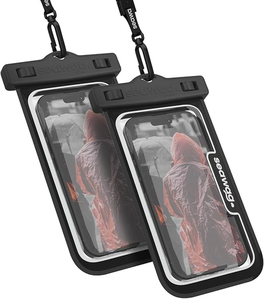 SEAWAG Next Waterproof Phone Case with Lanyard, Floating IPX8 Pouch for iPhone 17 16 Pro Max 15 14 13 12 11 and Samsung Galaxy S25 S24, Beach Cruise Travel Essentials, 2 Pack Black