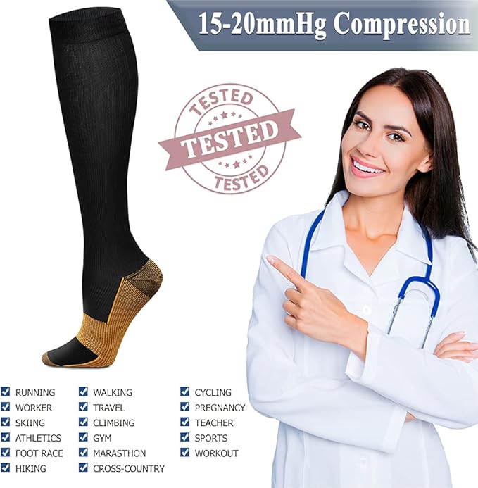 QUXIANG Copper Compression Socks for Women & Men Circulation (8 Pairs) - Best for Running Athletic Cycling - 15-20 mmHg
