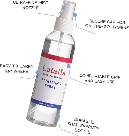 Latalia Unscented Hand Sanitizer Spray Refill Pack of 24 | 6.67 Fl oz with 80% Alcohol Bulk Hand Sanitizer Travel Size | Hand Sanitizing Spray For Quick Dry Hand
