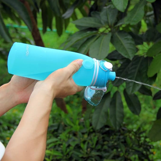 Valourgo Collapsible Water Bottle, Silicone Foldable with Leak Proof Valve BPA Free, Aqua Blue, 21 oz