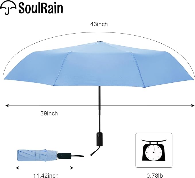 SoulRain Travel Umbrella - Compact Umbrella for Rain - Perfect Large Auto Folding Umbrella - Ideal Car umbrella, Small umbrella, and Travel Companion