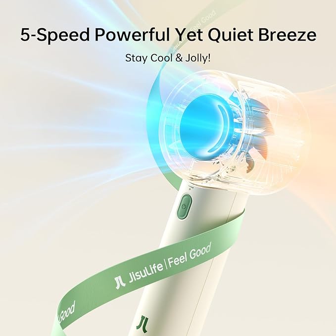 JISULIFE Portable Handheld Fan, 4000mAh Mini Rechargeable Fan, 5 Speeds & Up to 22H Cooling. Ideal for travel, camping, and Christmas festivities. Gift for Women, Men, Bridesmaids, Birthday (Beige)
