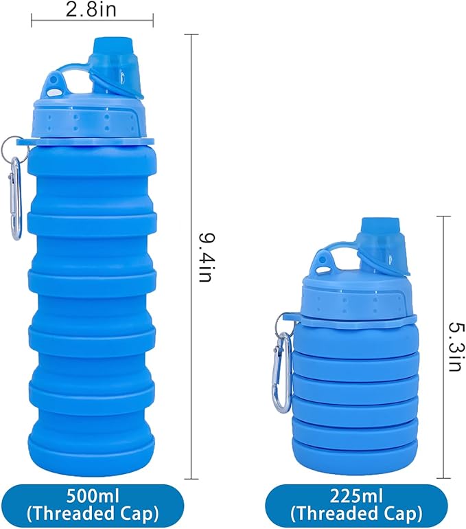 Collapsible Water Bottles Travel water bottle Sports Portable Sport Water Bottle Reusable Water Bottles comes with mountaineering Buckle 500ml silicone Water-proof camping water bottle