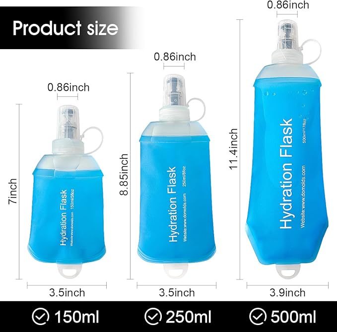 WILDREEDS 250ml Soft Flask, TPU Collapsible Soft Water Bottle for Hydration Pack, Running Vest, Folding Water Bottle for Hiking Cycling Climbing-1Pcs, Blue