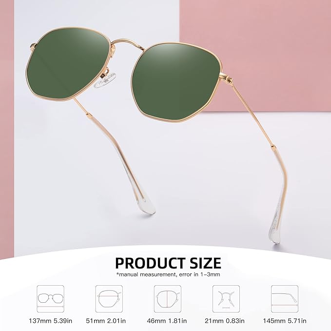 MEETSUN Polarized Hexagon Sunglasses for Women Men Polygon Square Sun Glasses UV400 Protection Metal Frame