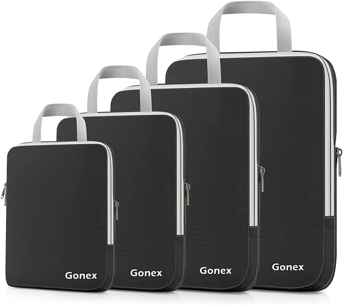 Gonex Compression Packing Cubes, 3pcs/4pcs Expandable Storage Travel Luggage Bags Organizers