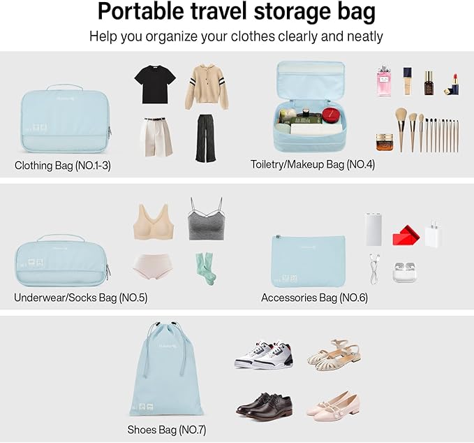 Packing Cubes for Travel, Hanke 7 Set Packing Cubes with Double Zipper,Compression Travel Bags Expandable Design,Durable Packing Organizers for Suitcase Backpack and Carry-On