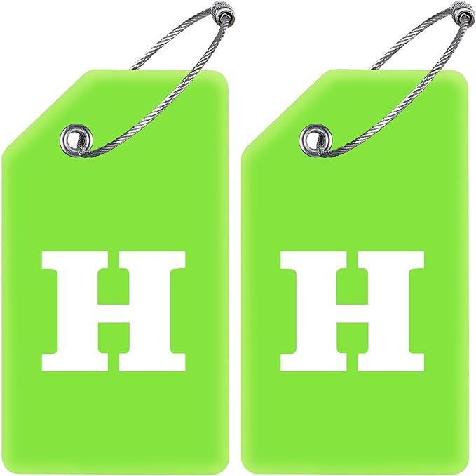 Gostwo 2 Pack Silicone Luggage Tags for Suitcases, 26 Initial Letter Baggage Labels Handbag School Bag Suitcase Instrument Tag with Stainless Steel Loop(Green)(Letter H)
