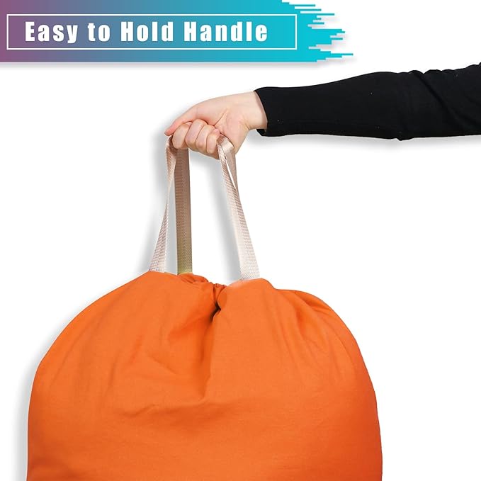 LOLOMLO Extra Large Canvas Laundry Bags with Handles & Drawstring Closure, Heavy Duty Tears Resistant Clothes Storage Travel Bags,25.5"x34",Orange