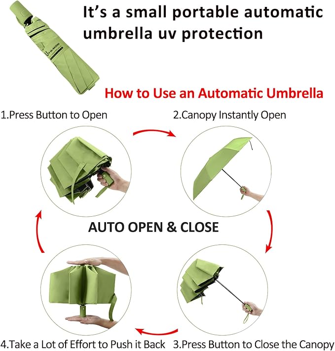 BAODINI Small UV Protection Travel Umbrella Compact for Rain and Sun UPF 50+ Windproof Portable 42 inch Umbrella for Women and Men