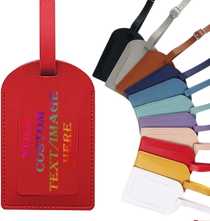 Custom Luggage Tags Faux Leather Privacy Protection Personalized Luggage Tags Travel (Red)