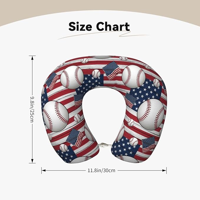 Travel Pillow Chin Neck Support, Comfortable Airplane Car Pillows for Rest, Memory Foam U Shaped Office Home Nap Sleeping Cushion Rustic Wooden American Flag Baseball Sport