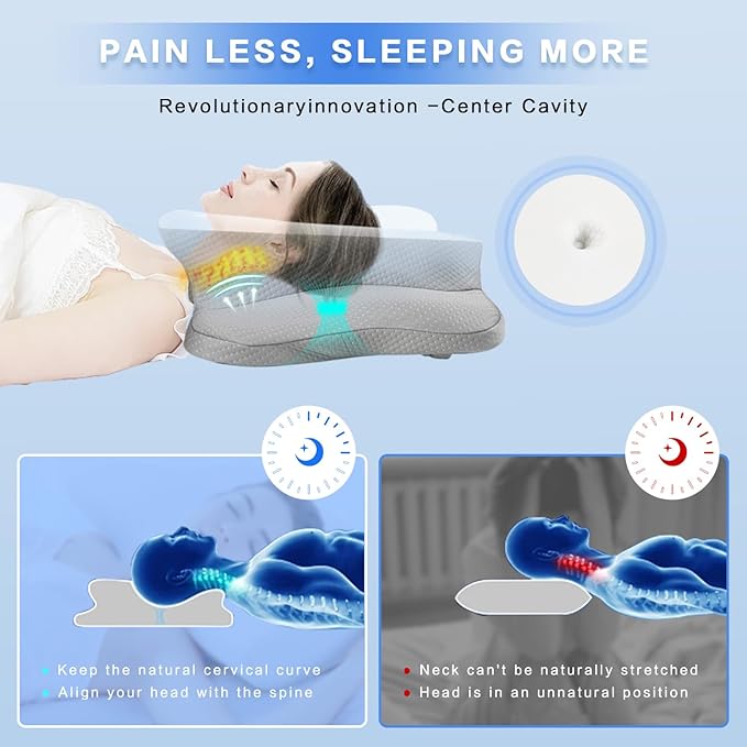 Pain Relief Cervical Pillow for Neck Support,Adjustable Ergonomic Pillow Cozy Sleeping,Odorless Orthopedic Memory Foam Pillows,Contour Bed Pillow for Side Back Stomach Sleeper