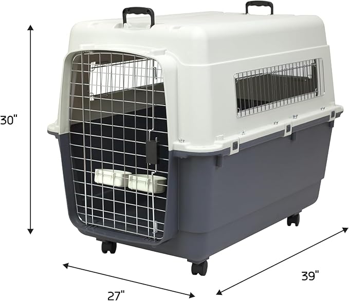 SportPet Designs Plastic Kennels Rolling Plastic Wire Door Travel Dog Crate, XXL