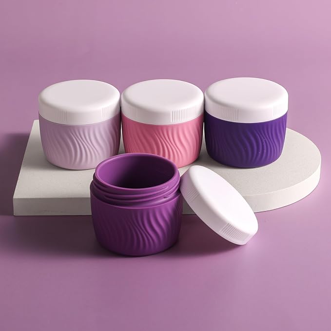 Travel Containers for Toiletries, Silicone Cream Jars BPA-Free, TSA Approved 3oz Travel Size Containers, Leak-proof Portable Size Silicone Jars with Lid for Face Hand Body Cream (4 Pack)