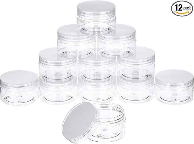 SATINIOR 12 Pack 4 oz Plastic Container Jars with Lids Round Clear Travel Cosmetic Container Jars for Toiletries, Lotion, Cream, Ointments, Makeup, Rhinestone, Samples, Kitchen Storage, White