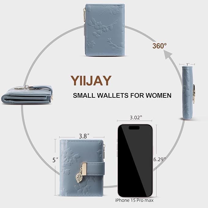 yiijay Small Wallet Women RFID Blocking Leather Bifold Wallet Credit Card Holder for Women Ladies Compact Wallet Mini Purse With Zipper Pocket