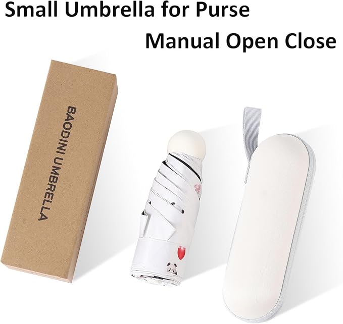 BAODINI Travel Mini Umbrella for Purse With Case Small Compact UV Sun Protection Sun Lightweight Tiny Pocket Umbrella for Women Kids and Men