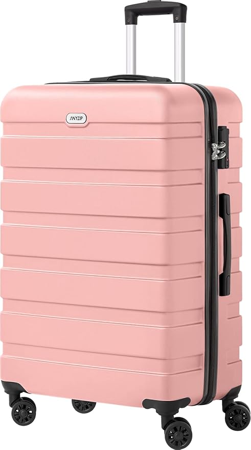 AnyZip Luggage PC ABS Hardside Lightweight Suitcase with 4 Universal Wheels TSA Lock Checked-Large 28 Inch Pink