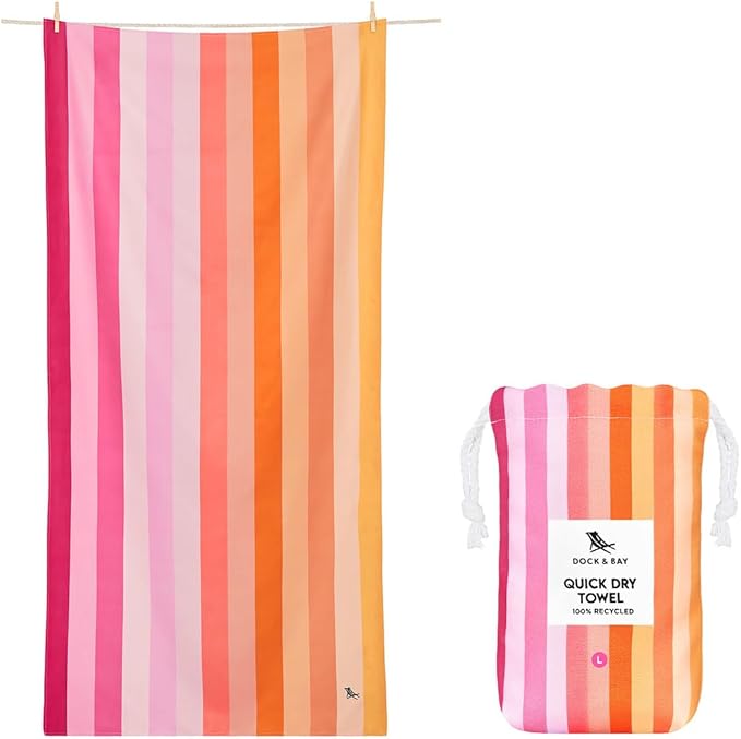 Dock & Bay Beach Towel - Quick Dry, Sand Free - Compact, Lightweight - 100% Recycled - Includes Bag - Rainbow Shores - Set of 6 - Extra Large (200x90cm, 78x35)