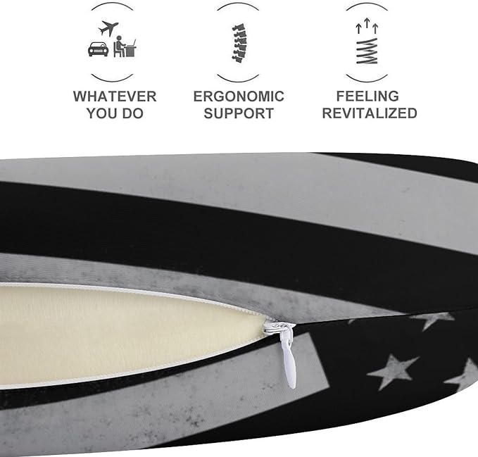 Women’s Travel Pillow U-Shaped Memory Foam Neck Rest, American Fire Fighter Thin Red Line Flag Art U-Shape, Washable Airplane Car Support