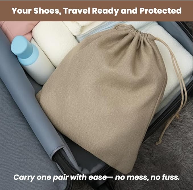 LFH Cotton Rich Shoe Storage Bags with Drawstring, Dustproof Breathable Reusable Organizer, Perfect For Travel, Dorm, Hotel, College, Gym, Easy to Carry Machine Washable 12"x17" (Pack of 4) - Chambray