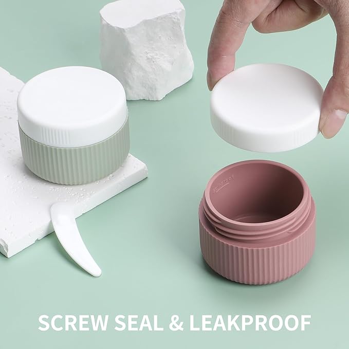 ME.FAN Travel Containers for Toiletries, TSA Approved 1.5 oz Silicone Cream Jars, Leak-proof Journey Containers, Trip Accessories with Lid for Cosmetic Face Hand 4 Pack White Lid - Morandi