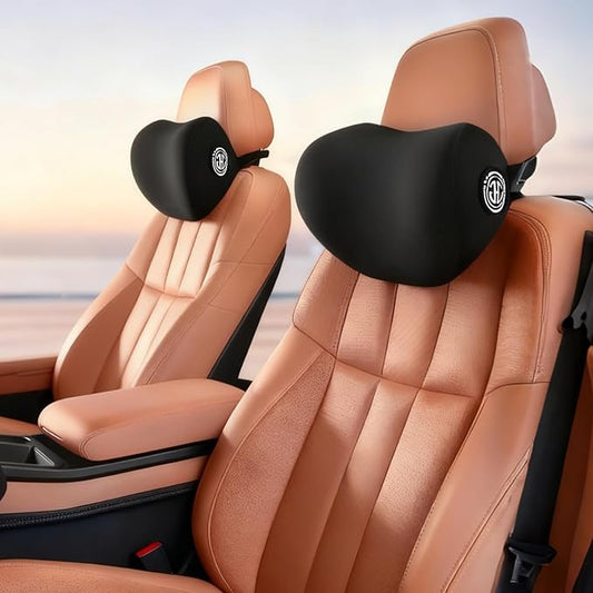 2 Pack Car Neck Pillow, Soft Car Headrest Pillow for Driving with Adjustable Strap (Black)