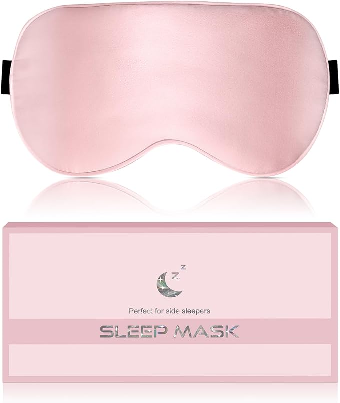 Silk Sleep Mask for Women - Soft Breathable Organic Natural Mulberry Silk Fabric Blackout Eye Mask for Sleeping with Adjustable Straps No Pressure Eye Mask for Travel Essentials Gifts (Pink)