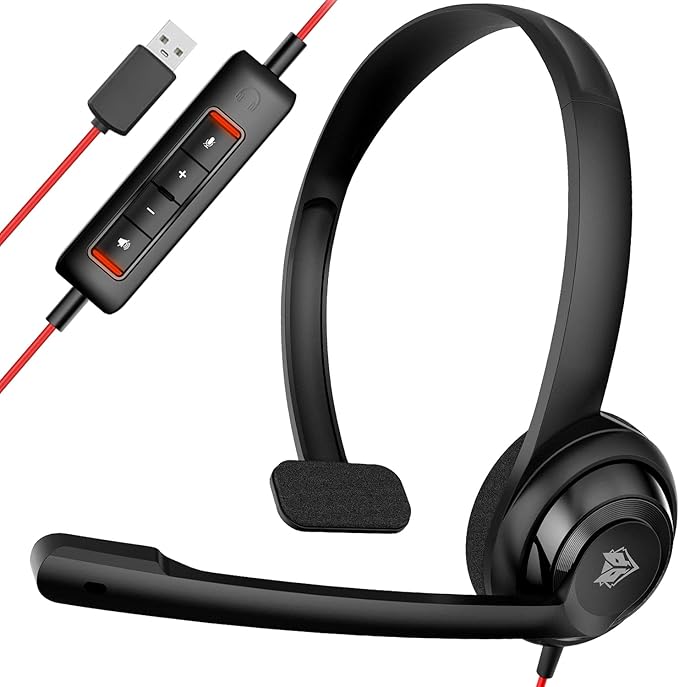 NUBWO HW02 USB Headset with Microphone Noise Cancelling &in-line Control, Ultra Comfort Computer Headset for Laptop pc, On-Ear Wired Office Call Center Headset for Boom Skype Webinars (USB-A)
