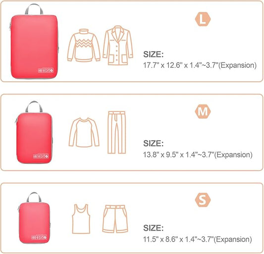 Cambond Compression Packing Cubes for Travel Women - Travel Bags Luggage Organizers Travel Essentials Compression Cubes for Travel Carry on Suitcases Organizer