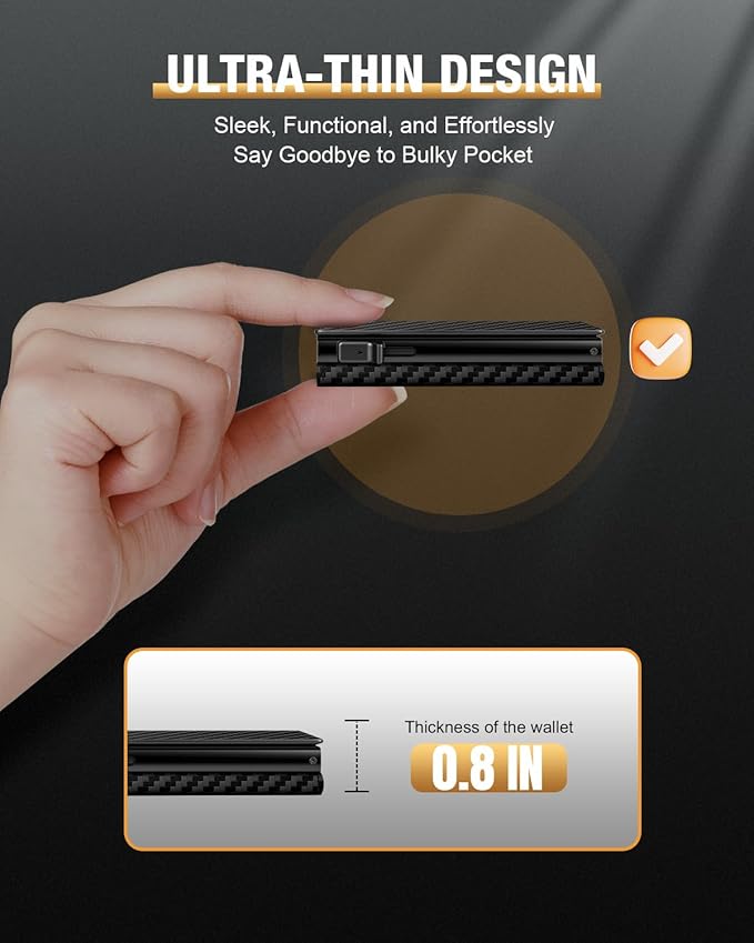 Mens Wallet Card Holder - Pop Up Aluminum Case, Flexible Carbon Fiber Leather, Smart Wallet for Men, RFID Blocking, Slim, Minimalist, Front Pocket - 9-14 Card Capacity | ID Window | Cash Slot