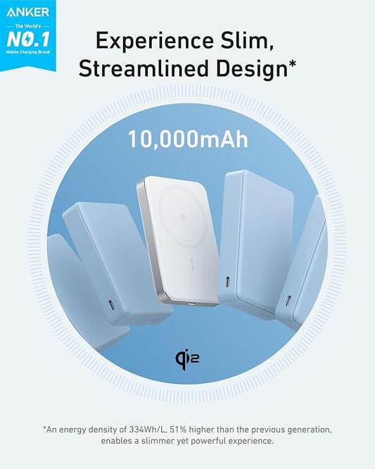 Anker MagGo Power Bank, Ultra Slim 10000mAh Magnetic Battery Pack, Qi2 Certified, Portable, 15W Ultra Fast MagSafe Compatible Charger, Ergonomic Design, Only for iPhone 17/16/15/14