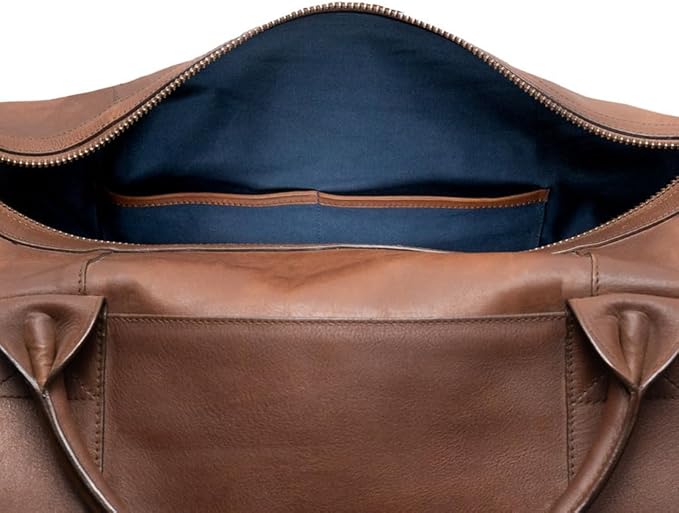 Full Grain Leather Duffle Bag – 25L Travel, Gym & Carry-On Weekender for Men | Handcrafted Overnight Bag with Brass Hardware, Bourbon Style