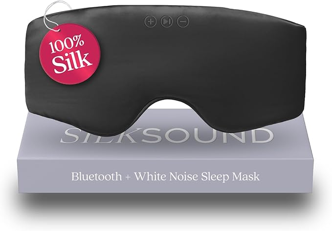 SilkSound 100% Mulberry Silk Bluetooth Sleep Mask, Skin-Friendly Sleeping Eyemask with Bluetooth Sleep Headphones, Silk Eye Mask Headphones with Small Side Speakers, White Noise Head Phones Ear Muffs