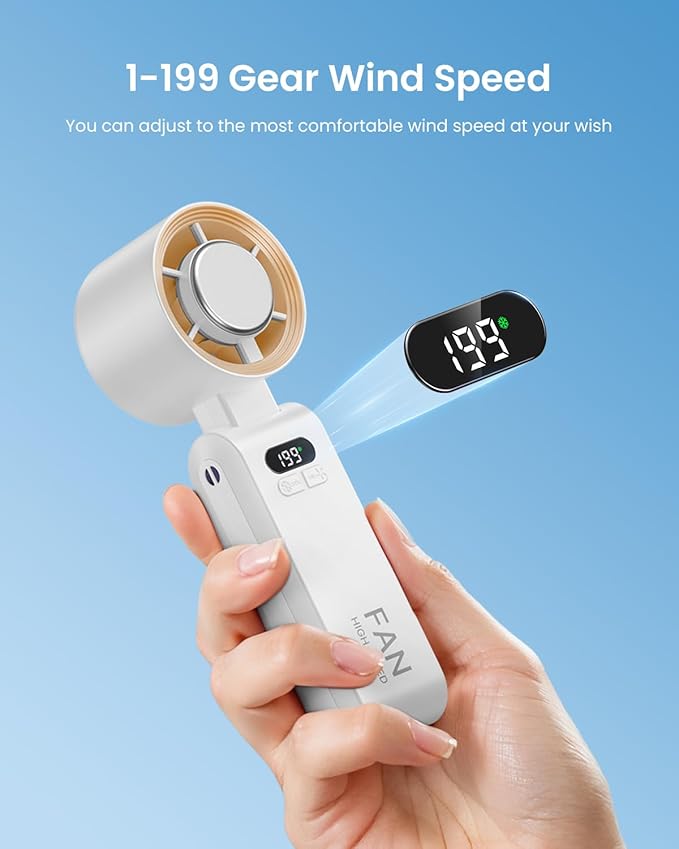 Kimguard 2 Pack Handheld Portable Turbo Fan with Ice Cooler, Speed (1-199) 5500mAh*2 Rechargeable Personal Fan,[20H Cooling Time] Mini Yet Powerful, Small Pocket Fans for Travel/Outdoor/Office, White